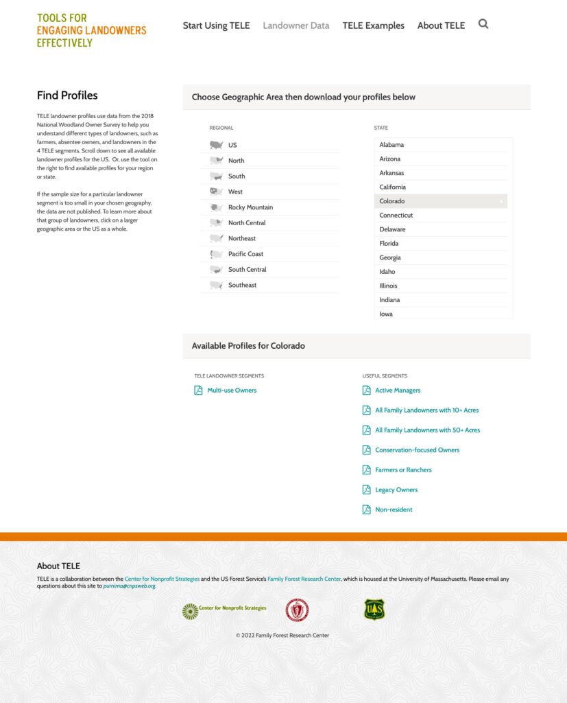 screenshot of profiles selection page showing the interface